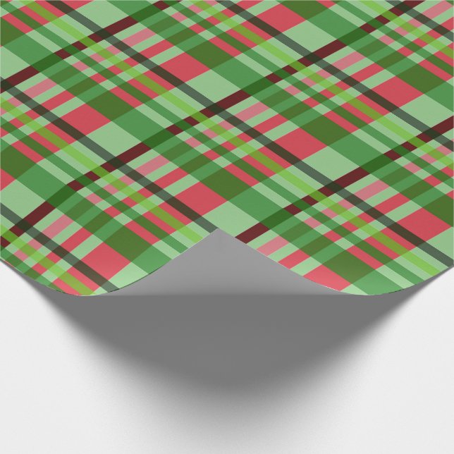 Modern Green Christmas Plaid Wrapping Paper (Corner)