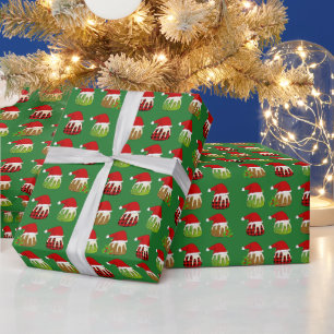 Modern Green Christmas Santa Puddings Wrapping Paper