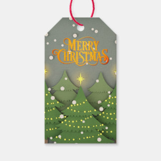 Modern Green Christmas Tree Forest Gift Tags