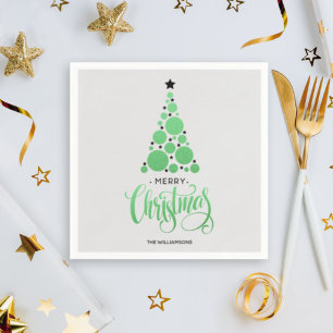 Modern Green Christmas Tree Holiday Napkins