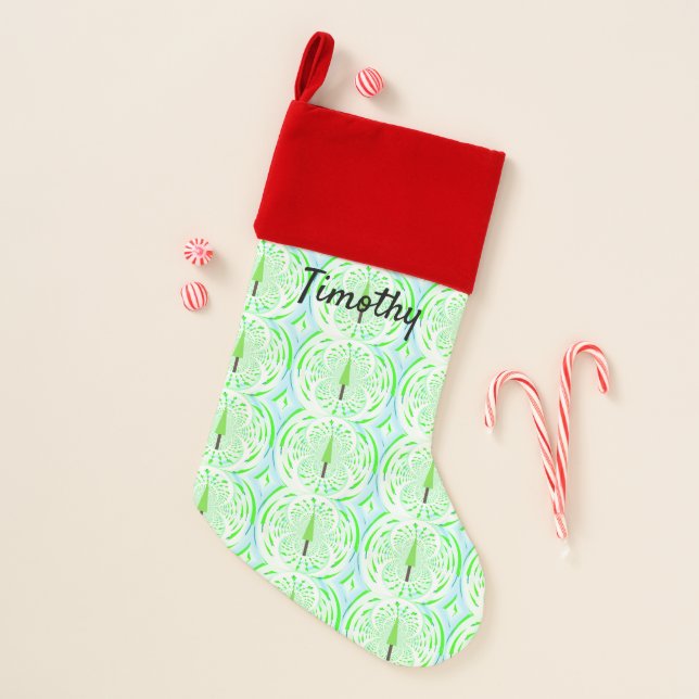 Modern Green Christmas Tree Pattern Stocking (Front)