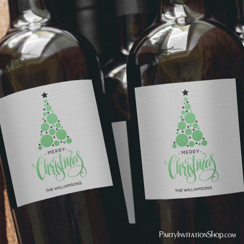 Modern Green Christmas Tree Wine Label