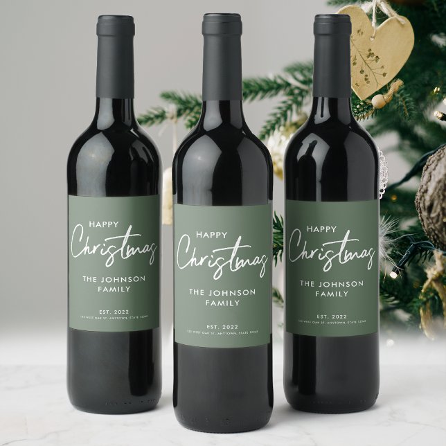 Modern Green Christmas Wine Label (Creator Uploaded)