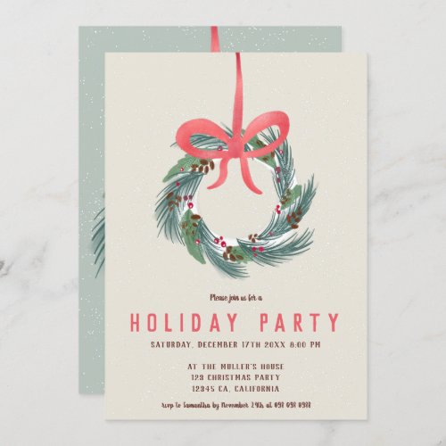 Modern green Christmas wreath pine illustration Invitation