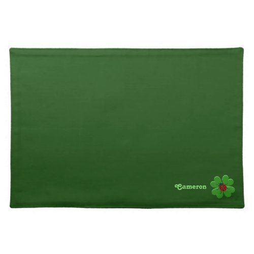 Modern Green Clover Leaf Lady Bug Name Cloth Placemat