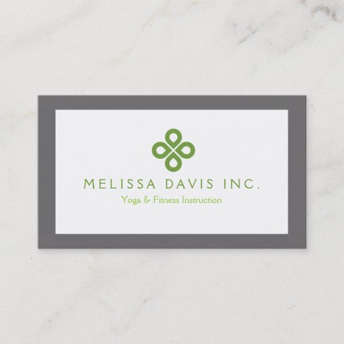 MODERN GREEN CLOVER LOGO on WHITE with GRAY BORDER Business Card
