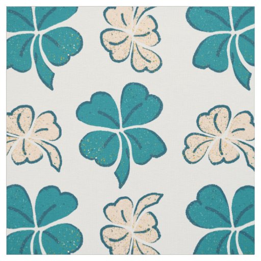 Modern Green Clover Shamrock Drawing Pattern Fabric