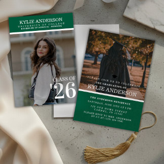 Modern Green College Graduation Senior Photo Invitation