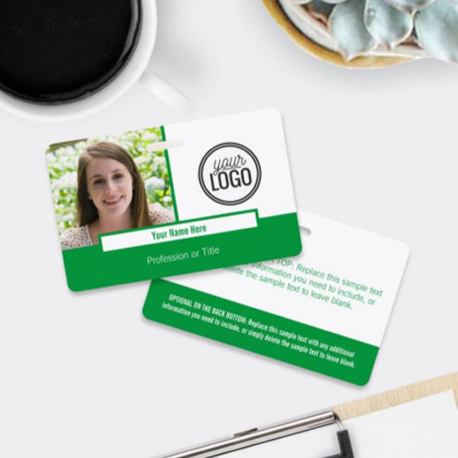 Modern Green Color Block Photo Name Tag Badge (Creator Uploaded)