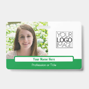Modern Green Color Block Professional Photo Name Badge