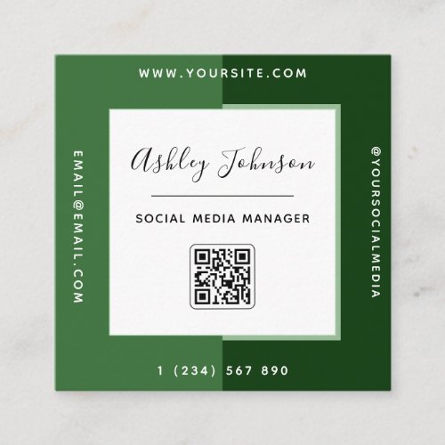 Modern Green Color Blocks QR Code Social Media Square Business Card