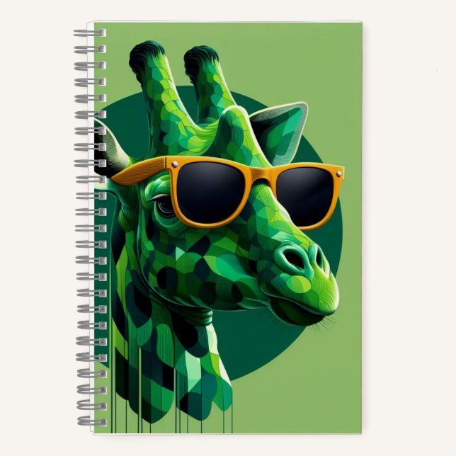 Modern Green Colorful Giraffe Notebook (Front)