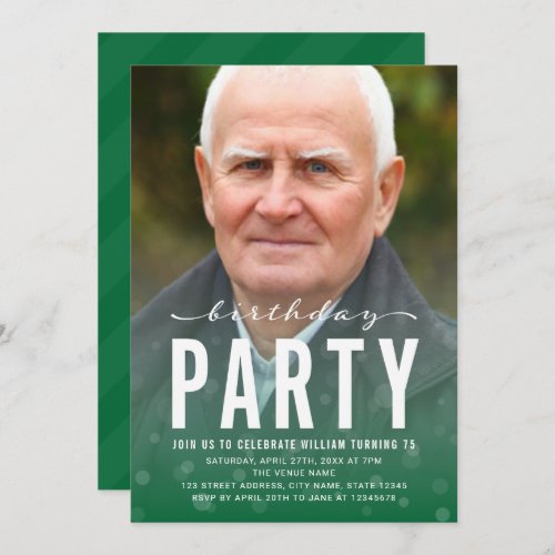 Modern Green Confetti Any Age Photo Birthday Party Invitation