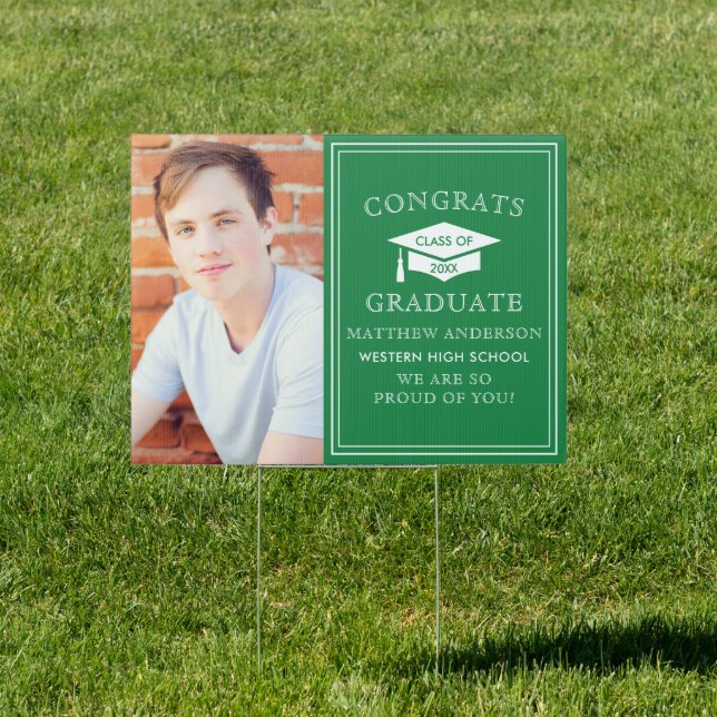 Modern Green Congrats Graduation Photo Yard Sign (Insitu)