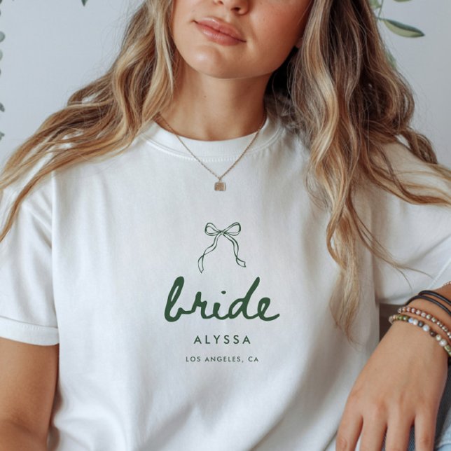 Modern Green Coquette Custom Bride's Name Wedding T-Shirt (Creator Uploaded)