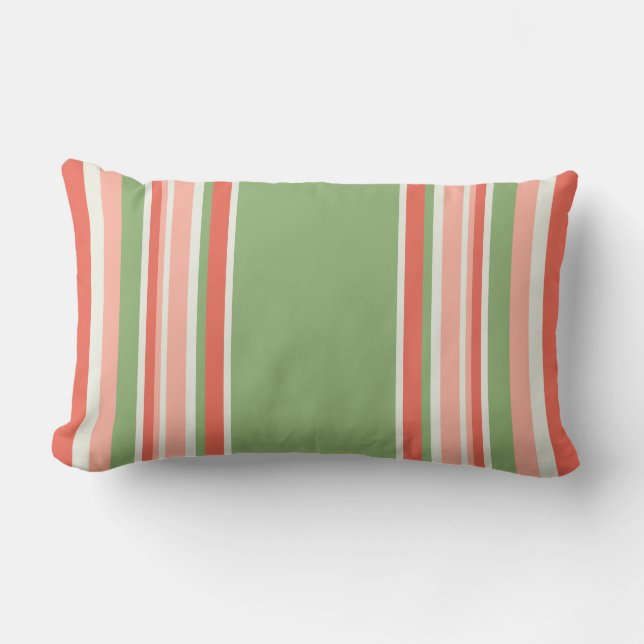 Modern Green Coral Striped Outdoor Lumbar Pillow (Front)