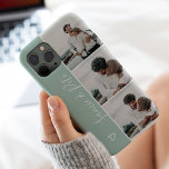 Modern green couple names 3 photos collage grid iPhone 13 case<br><div class="desc">Modern sage green heart couples names 4 photos collage grid,  perfect gift for a couple or best friends.</div>