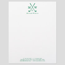 Modern Green Crossed Golf Club Ball Monogram Letterhead