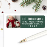 Modern Green Custom Christmas Photo Return Address Label<br><div class="desc">Holiday address labels feature a favorite Christmas photo with modern white return address and festive hunter / pine green background. Colors can be completely customized to coordinate with your photo.</div>