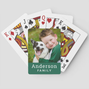 Modern Green Custom Family Name Photo Poker Cards