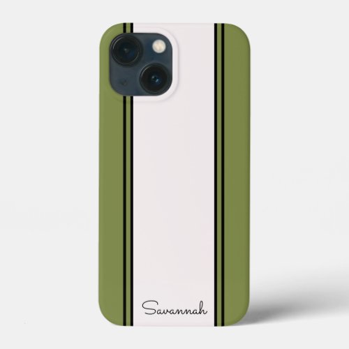 Modern Green Custom Monogram Name Initials Black iPhone 13 Mini Case