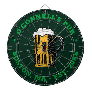 Modern green custom photo logo name date bar sign dart board