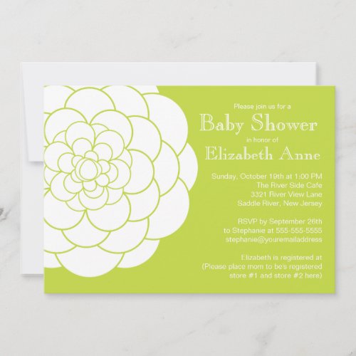 Modern Green Dahlia Bloom Floral Baby Shower Personalized Announcements