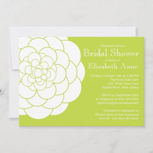 Modern Green Dahlia Bloom Floral Bridal Shower Custom Invitation