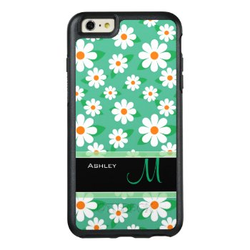 Modern Green Daisy Floral Pattern Monogram Name Otterbox Iphone 6/6s Plus Case by CityHunter at Zazzle