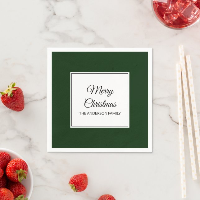 Modern green deep dark solid Christmas holiday Napkins (Insitu)