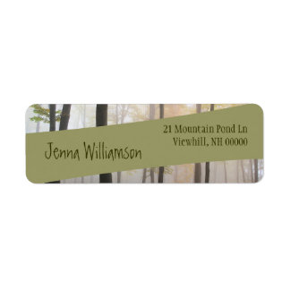 Modern Green Diagonal Ribbon on Misty Forest Label