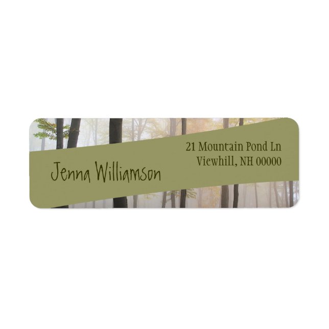 Modern Green Diagonal Ribbon on Misty Forest Label (Front)