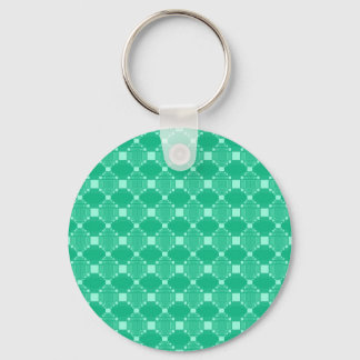 Modern Green Diamond And Squares Pattern Keychain