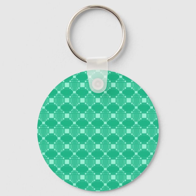 Modern Green Diamond And Squares Pattern Keychain (Front)