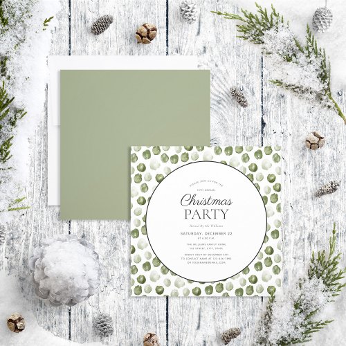 Modern Green Dots Circle Christmas Party Invitation