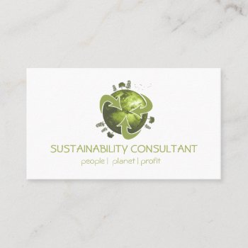 Modern Green Earth Logo Sustainability Consultant Business Card by johan555 at Zazzle