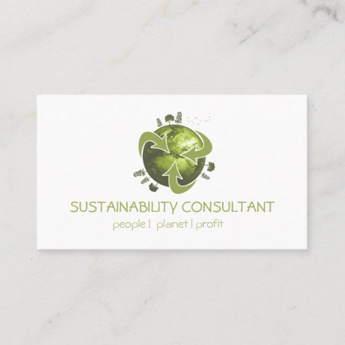 Modern green earth logo sustainability consultant business card