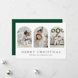 Modern Green Elegant Arch Photo Collage Christmas Holiday Card