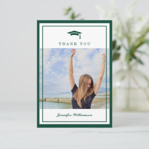 Modern Green Elegant Script Graduation Photo Thank You Card
