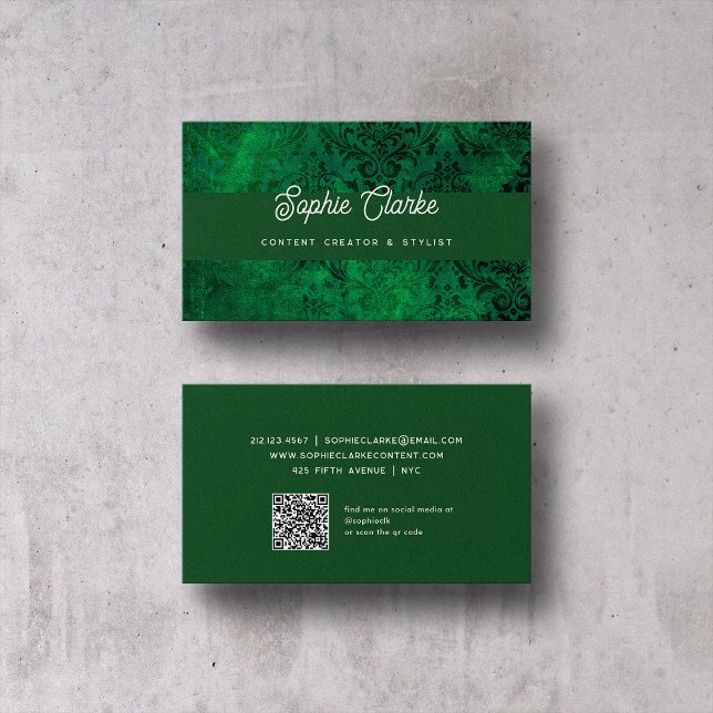 Modern Green | Elegant Script with QR Code Business Card (Creator Uploaded)