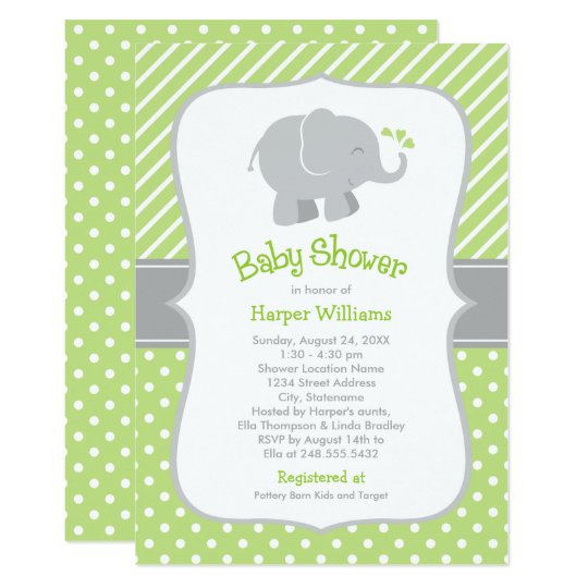 Modern Green Elephant Neutral Baby Shower Invitation | Zazzle.com