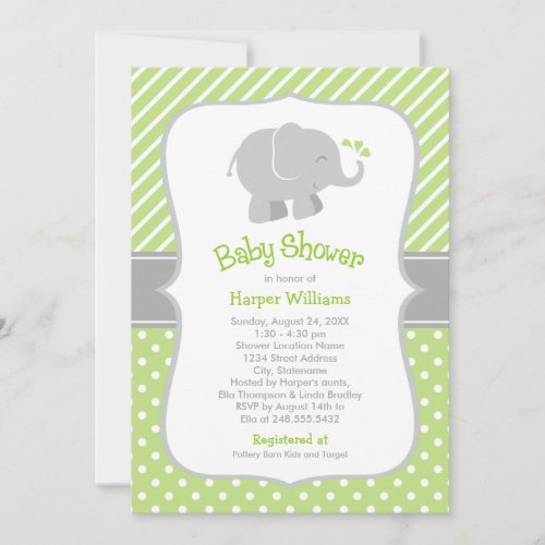 Elephant Baby Shower Invitations | Green and Gray