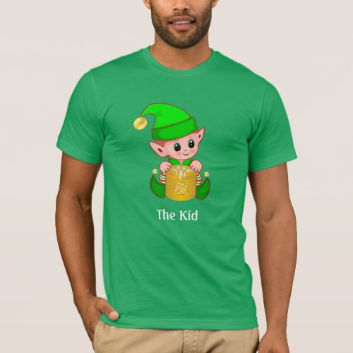 Modern Green Elf  Personalized Text T_Shirt