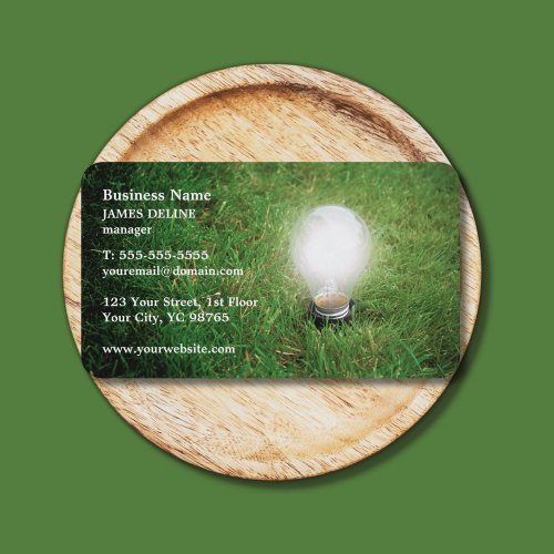 Modern Green Energy Light Bulb Grass Business Card