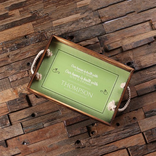 Modern Green Engraved Rectangle Wood Serving Tray (Top)