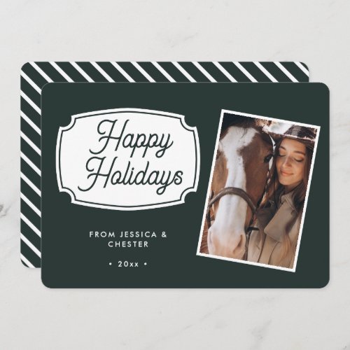 Modern Green Equestrian Horse Photo Christmas Card