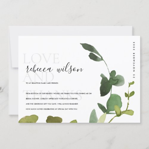 Modern Green Eucalyptus Foliage Bridal Shower Thank You Card