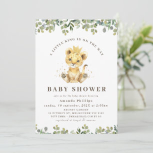 Modern Green Eucalyptus Foliage Lion Baby Shower Invitation