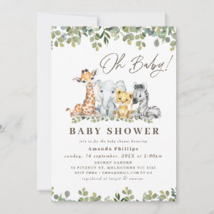Modern Green Eucalyptus Foliage Safari Baby Shower Invitation