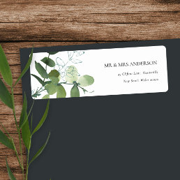 MODERN GREEN EUCALYPTUS FOLIAGE WATERCOLOR ADDRESS LABEL